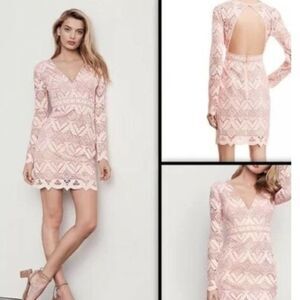 Stylestalker Pink Lace V Neck Long Sleeve Open Back Mini Dress NWt womens <